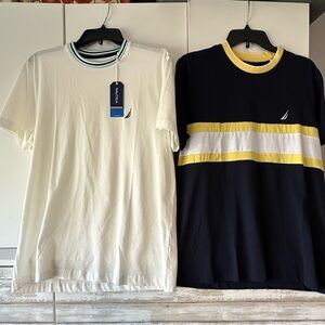 Nautica Men's Cream and Navy Short Sleeve Tees